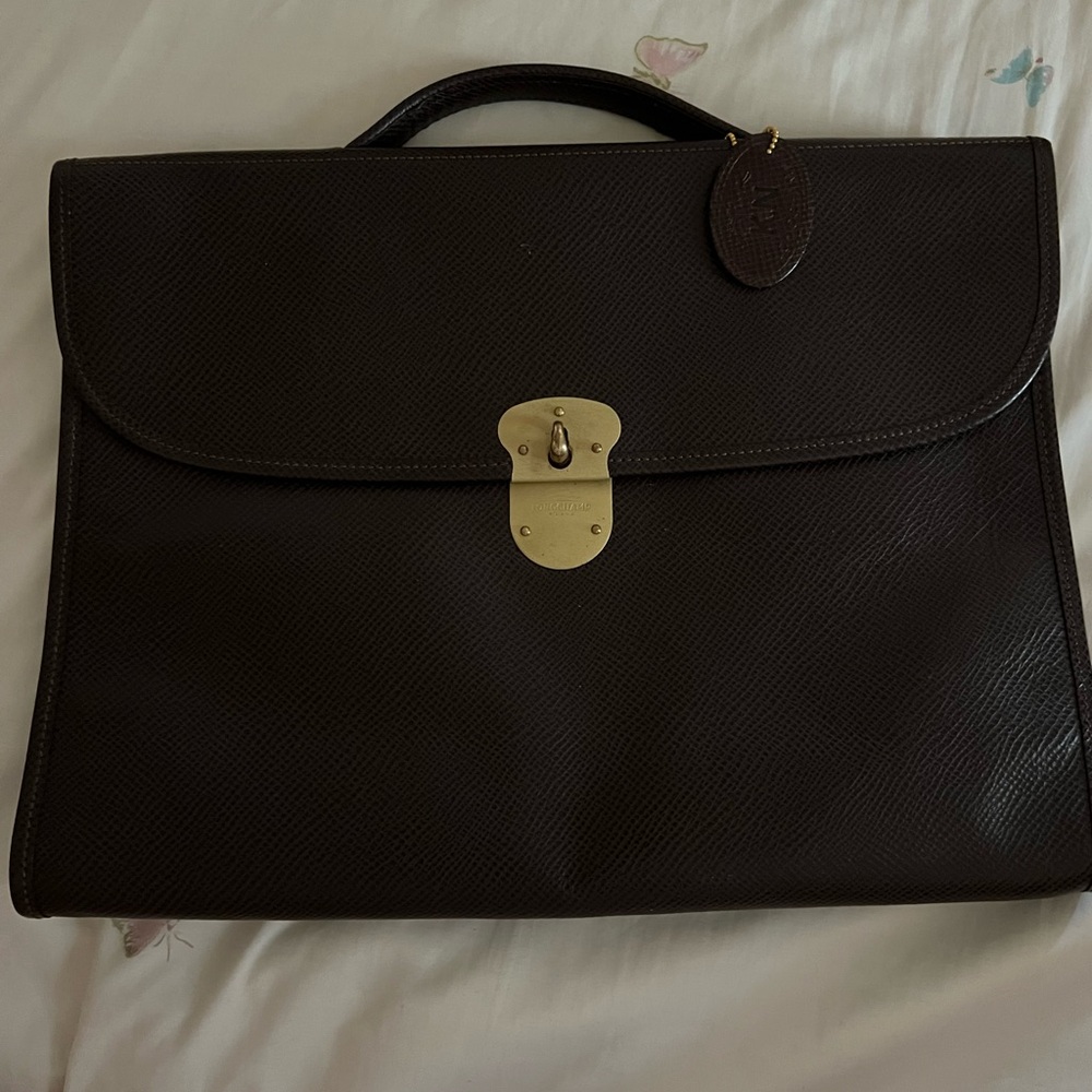 Vintage New Longchamp Dark Brown Leather Briefcase